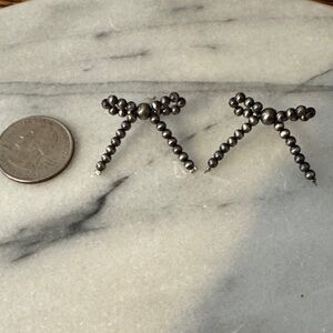 Sterling Silver Beaded Bow Stud Earrings